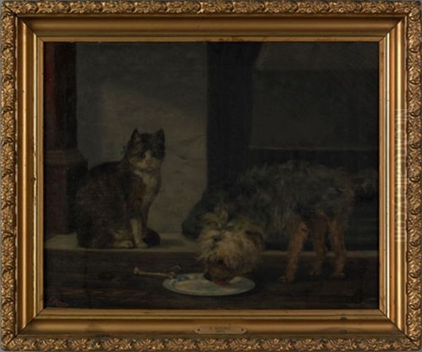 A Cat And Dog Oil Painting by Edwin Augustus Moore