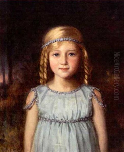 Girl In A Blue Dress Oil Painting by Ernest Moore