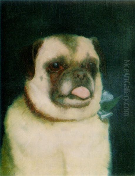 A Pug Oil Painting by Ernest Moore