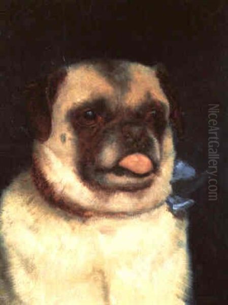 A Pug Oil Painting by Ernest Moore