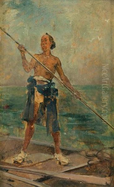 Boatman Oil Painting by Harry Humphrey Moore