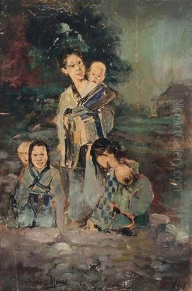 Family Group Oil Painting by Harry Humphrey Moore