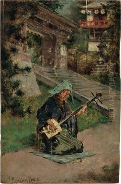 Blind Musician Oil Painting by Harry Humphrey Moore