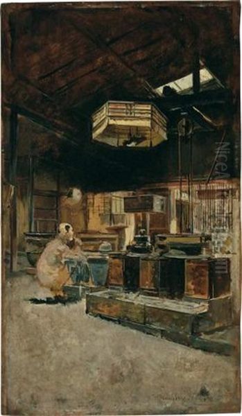 Kitchen In The Chief Hotel In Yokohama Oil Painting by Harry Humphrey Moore