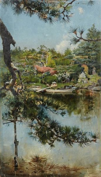 Bords De Riviere Aux Pins Japonais Oil Painting by Harry Humphrey Moore