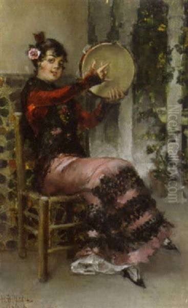 A Dancer Of Tambourine Oil Painting by Harry Humphrey Moore