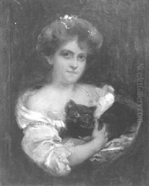 Portrait Of A Lady With A Small Dog Oil Painting by Harry Humphrey Moore