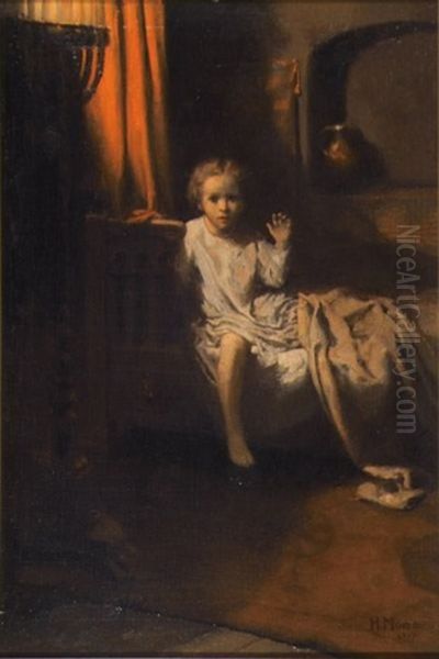 Child On Bed, Surprised (study For Ladies' Home Journal) Oil Painting by Herbert Moore