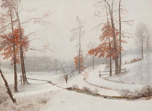 Winter Hunting Scene Oil Painting by Nelson Augustus Moore