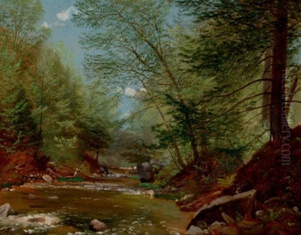 Fly Fishing Oil Painting by Nelson Augustus Moore