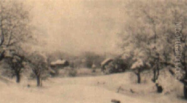 Farm In Snow Oil Painting by Nelson Augustus Moore