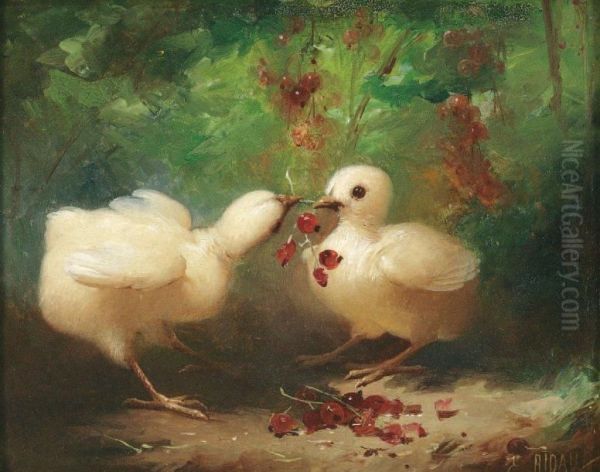 Les Poussins Se Disputant Les Groseilles Oil Painting by Eugene Bidau