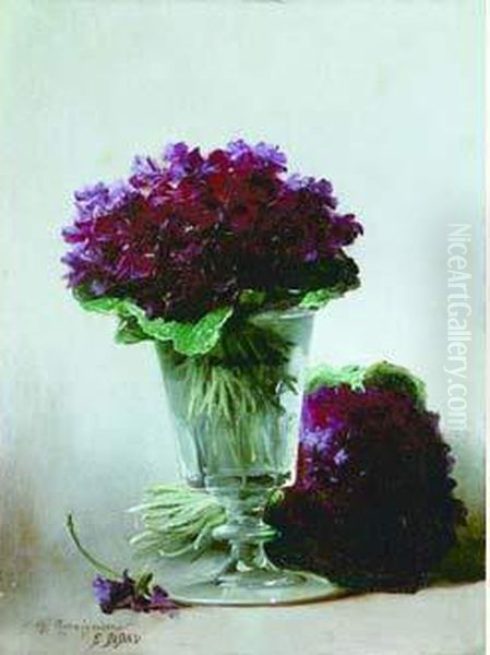 Deux Bouquets De Violettes Oil Painting by Eugene Bidau