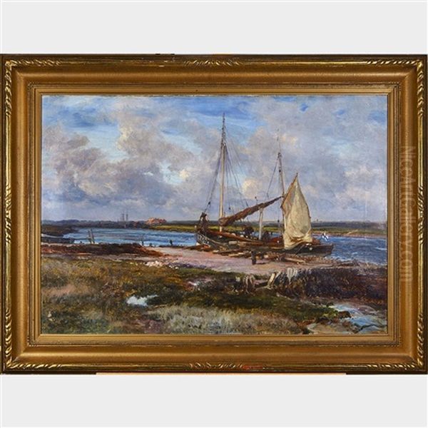 Fishing Boat At Home Harbour Oil Painting by Henry Moore