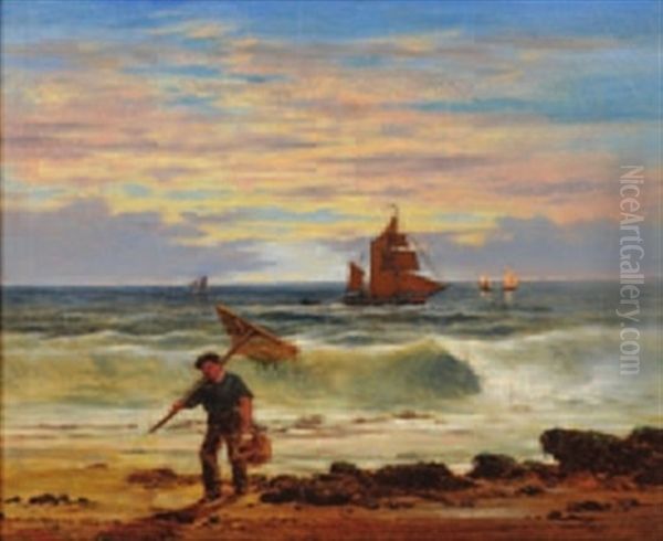 Gathering Vraic On A Shore, Evening, Coastal Craft Offshore Oil Painting by Henry Moore