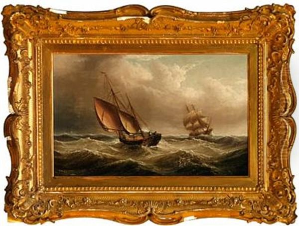 Marine With Sailing Ships In Heavy Sea Oil Painting by Henry Moore