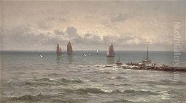 A Grey Day, Yorkshire Coast Oil Painting by Henry Moore