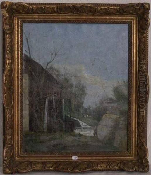 Pecheur Dans Unpaysage Oil Painting by Henri Bidault