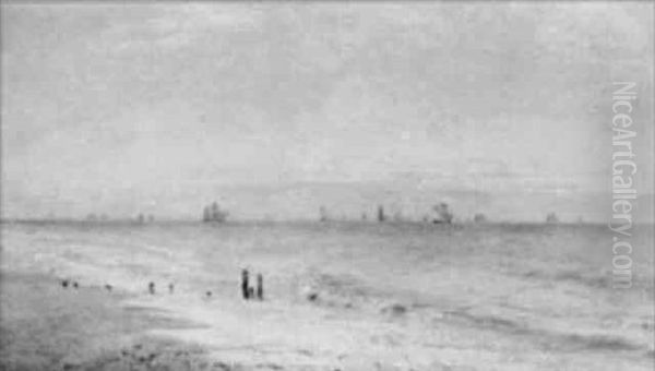 A Beach Scene Oil Painting by Henry Moore