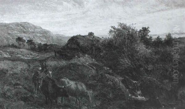 Cattle In A Highland Landscape At Sunset Oil Painting by Henry Moore