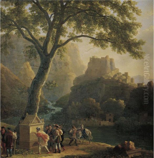 Francois I By The Fountain Of Vaucluse Oil Painting by Jean-Joseph-Xavier Bidauld