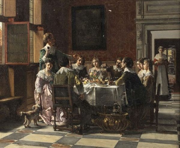 Scene De Fete Ou Reunion De Famille Oil Painting by Frans Moormans