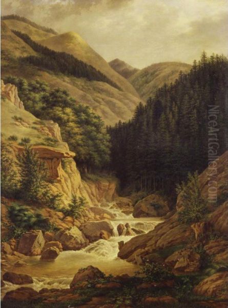 Landscape With A Waterfall Oil Painting by Jean-Joseph-Xavier Bidauld