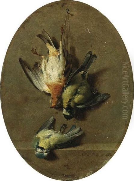 A Trompe L'oeil Of Dead Songbirds Oil Painting by Jean-Joseph-Xavier Bidauld