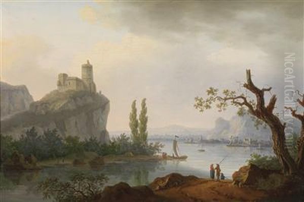 A Coastal Landscape Oil Painting by Jean-Joseph-Xavier Bidauld