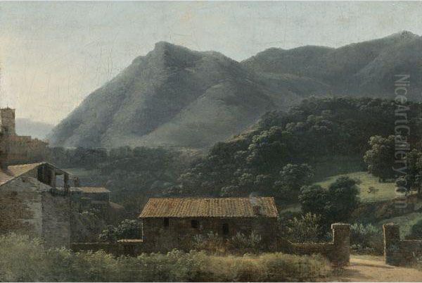 An Italianate Landscape With A Hillside Village Oil Painting by Jean-Joseph-Xavier Bidauld