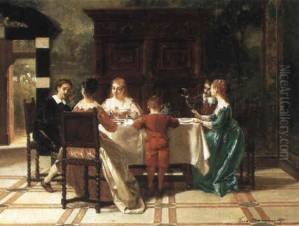 Familie Aan Tafel Oil Painting by Frans Moormans