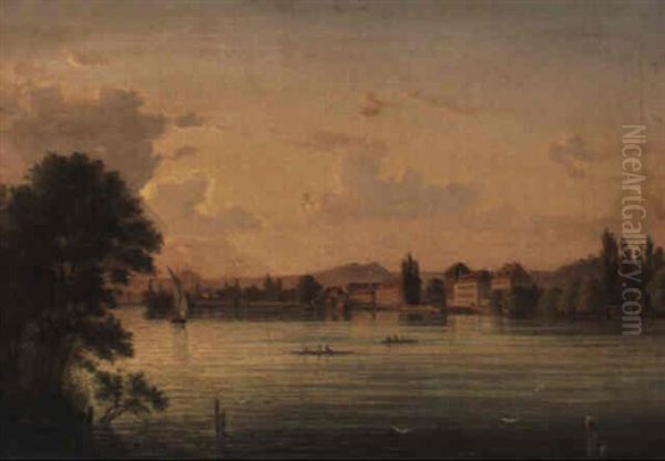 Rheinpartie In Konstanz Oil Painting by Josef Moosbrugger