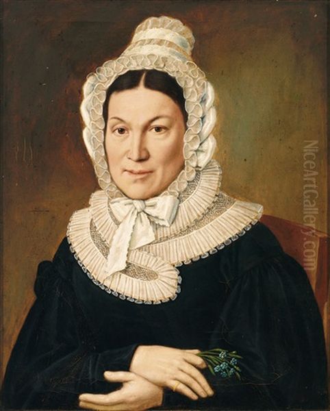 Portrait Einer Dame Im Typischen Habit Des Biedermeier Oil Painting by Wendelin Moosbrugger