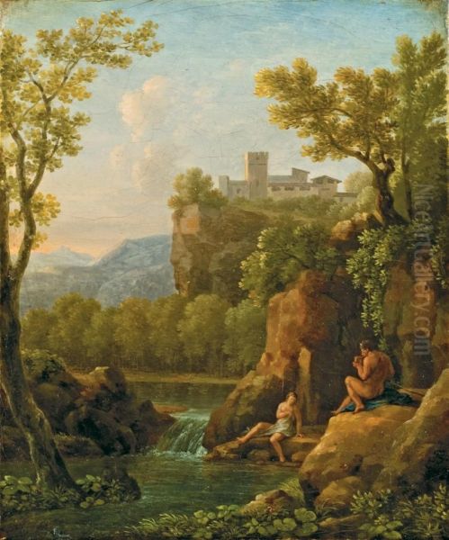 Paysage Avec Pan Jouant De La Flute Pour Une Nymphe Oil Painting by Jean-Joseph-Xavier Bidauld