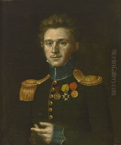 Portrait Eines Jungen Mannes In Ordensegeschmuckter Uniform Oil Painting by Wendelin Moosbrugger