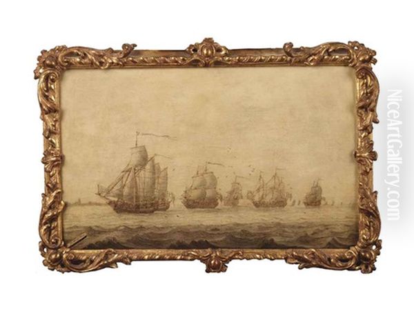 The English Fleet In A Calm Breeze Oil Painting by Cornelis Pietersz De Mooy