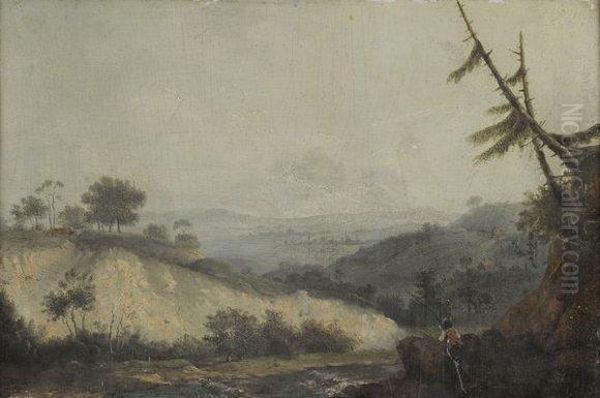 Paysage Au Pecheur Oil Painting by Jean Joseph Xavier Bidault