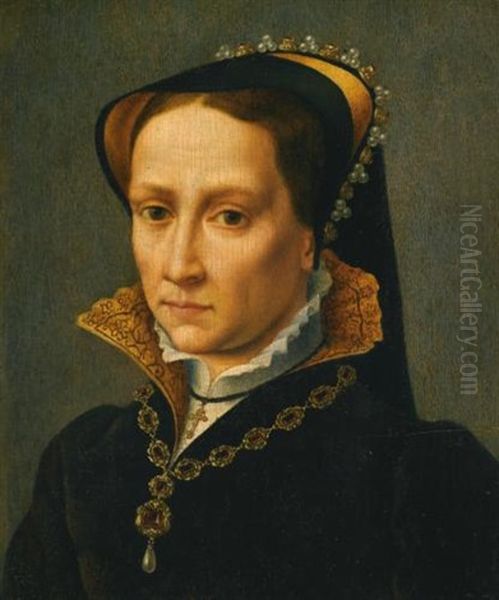 Portrait Of Queen Mary I (1516-1558) Oil Painting by Antonis Mor Van Dashorst