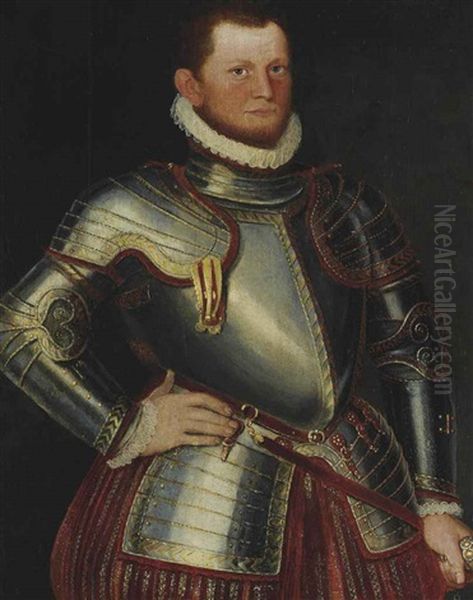 Portrait Of A Gentleman, Three-quarter-length, In Armour Oil Painting by Antonis Mor Van Dashorst