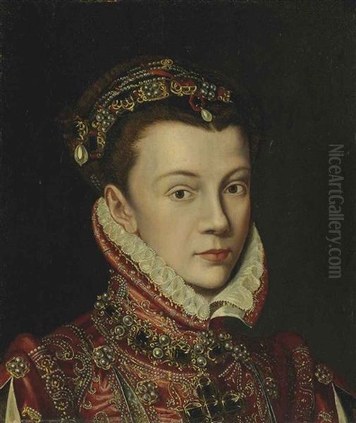 Portrait Of Elizabeth Of Valois, Queen Of Spain Oil Painting by Antonis Mor Van Dashorst