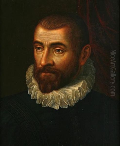 A Portrait Of A Gentleman In A White Ruff Collar Oil Painting by Antonis Mor Van Dashorst