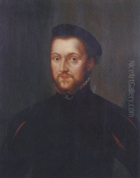 Portrait Of A Man, Aged 26, In A Black Doublet And White Shirt Oil Painting by Antonis Mor Van Dashorst