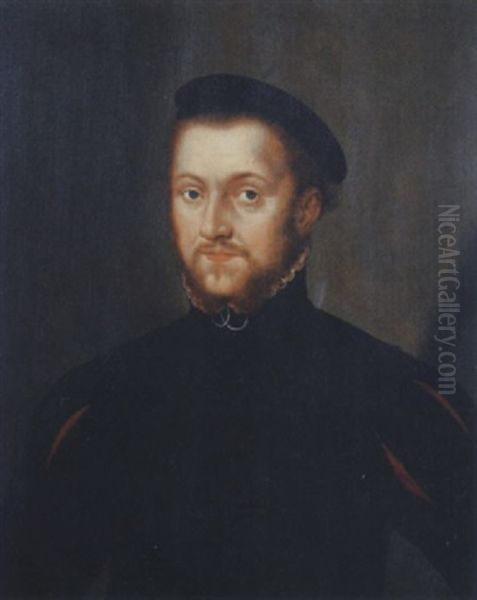 Portrait Of A Man In A Black Doublet And White Shirt Oil Painting by Antonis Mor Van Dashorst