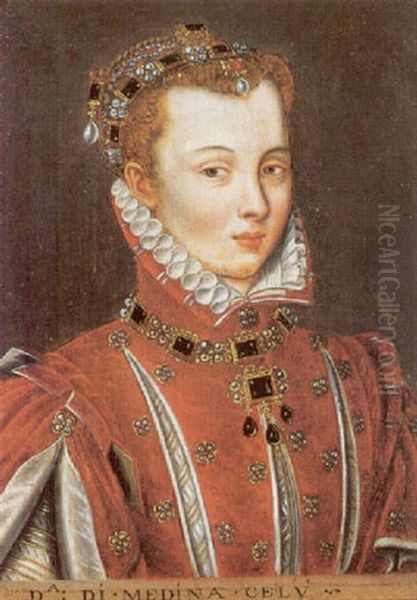 Portrait Of The Duchess Of Medina Oil Painting by Antonis Mor Van Dashorst