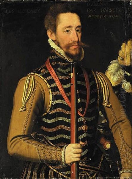 Portrait Of Philip Iii Von Croy, Duke Of Aarschot In A Black Embroidered Doublet And A White Ruff, Wearing The Order Of The Golden Fleece Oil Painting by Antonis Mor Van Dashorst