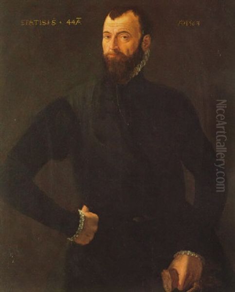 Portrait Of A Gentleman Holding A Glove Oil Painting by Antonis Mor Van Dashorst