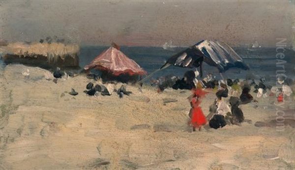 Beach Scene Oil Painting by Francis Luis Mora