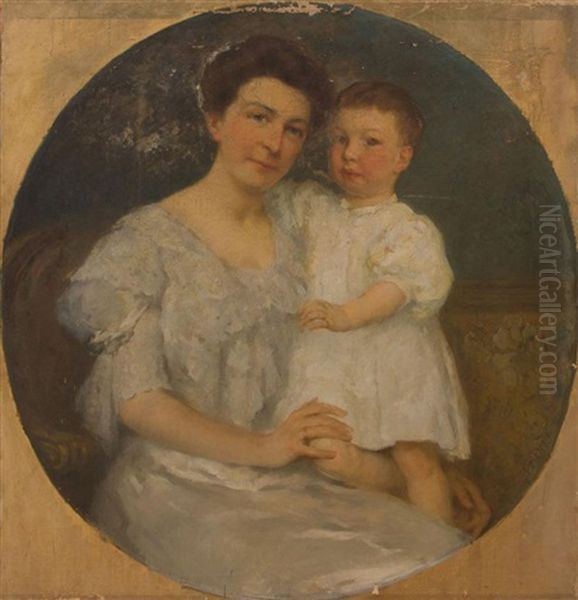 Mrs. Stella Shoemaker Ricketts (1877-1909) And Son, Robert Bruce Ricketts (1907-1927) Oil Painting by Francis Luis Mora