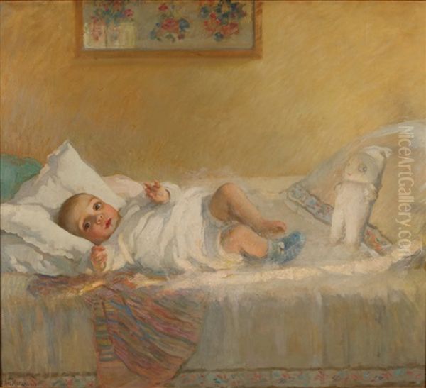 Rosemary In Crib Oil Painting by Francis Luis Mora