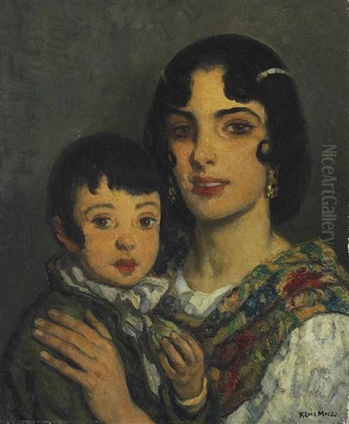 Mother And Child Oil Painting by Francis Luis Mora